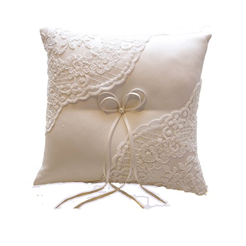 Hochzeit Ringkissen Kissen gestickte Blumen mit Schleife 21cm * 21cm --- Ivory