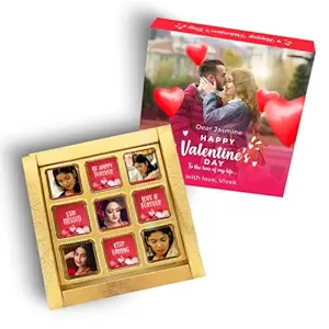 Katha Chocolates Customized Personalized Valentines Day Gift - Photo Name Message Perfect Present Wife Husband Boyfriend Girlfriend (9 Assorted Chocolates Box) (9 Cubes Assorted Chocolates Box)