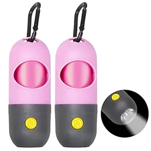 2PCS Dog Poop Bag Dispenser LED Dog Poop Bag Holder, Pet Waste Bag Dispenser for Leash with Sturdy Carabiner Clip, 2 Leak-proof Dog Waste Bags Dog Poop Bag Holder Leash Attachment with Flashlight
