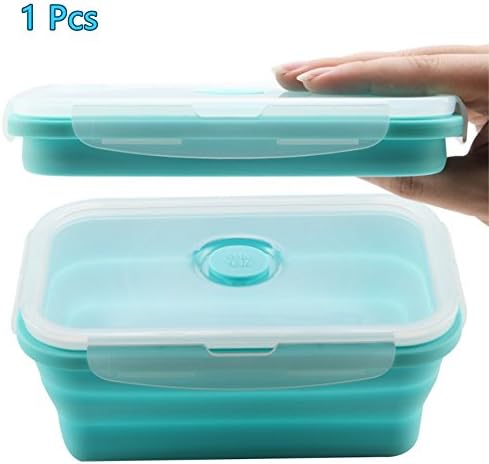 Collapsible Tupperware Boxes Silicone Collapsible Food Storage Containers, 1 Pack Reusable BPA Folding Lunch Bento Box Freezer to Oven Safe (Blue)