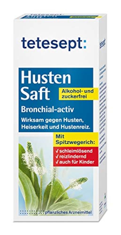 tetesept Husten Saft alkohol- und zuckerfrei – Hustensaft mit Spitzwegerich - erleichtert das Abhusten, wirkt schleimlösend & reizlindernd – 5 x 140 g