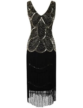 Kayamiya Damen 1920er Vintage Inspirert Perlen Pailletten Verschönert Fransen Flapper Kleid