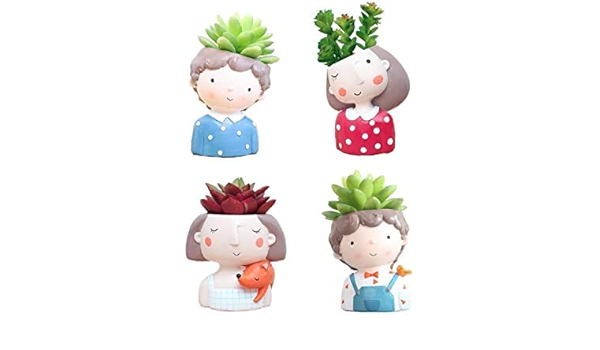 Brothehood Enterprise Combo Pack Of 4 Boys And Girls Dream Red Girl Fox Girl Blue Boys Design Imported Resin Pots Unique Trendy Design Return Gifts Succulent Pots Polyresin Pot Home Decor Amazon In Garden