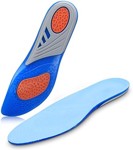 Unisex GEL Sports Orthotic Insoles ,Upgrade Full Length Gel Soles Inserts for Shock Absorption ,Heel Protection and Foot Arch Support ,Relieve Foot Pain and Fasciitis (L)