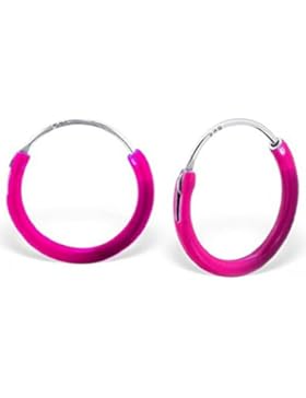 Unbespielt Schmuck Ohrschmuck Ohrringe Silber 925 Creolen klein für Damen oder Kinder 12 x 1,2 mm rosa mit Steckverschluss...