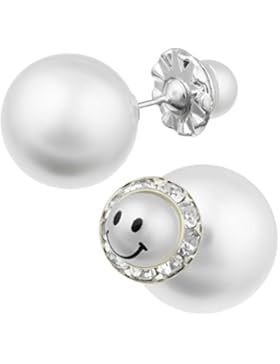 Modeschmuck Doppel Kugel Perle Strass Ohrschmuck Perlen Ohrstecker Kugeln Doppelperlen Ohrringe Doppelkugel Front...