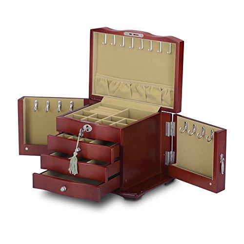 HERITAGE abschließbare Holz Schmuck Kiste mit Schlüssel, Kirsch Farbe Schmuckschatulle Speicherorganisator - 2