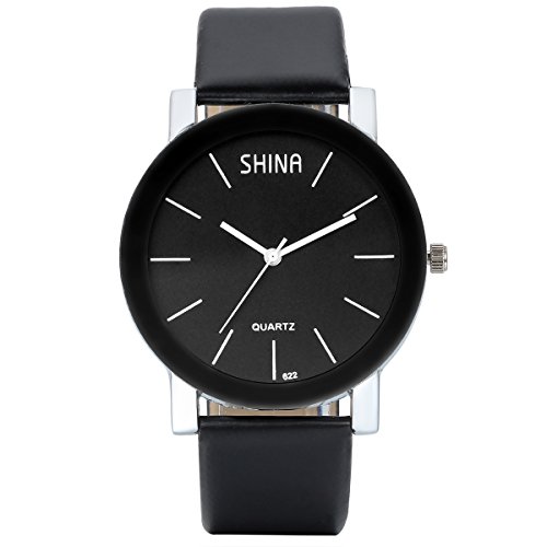 JewelryWe Herren Damen Armbanduhr, Leder Legierung, Fashion Business Casual Analog Quarz Uhr, Schwarz Leder Armband mit Schwarz Zifferblatt JewelryWe Herren Damen Armbanduhr, Leder Legierung, Fashion Business Casual Analog Quarz Uhr, Schwarz Leder Armband mit Schwarz Zifferblatt