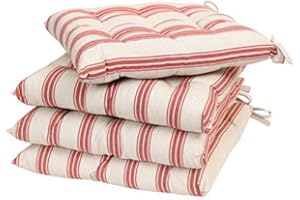 Dibor Seat Pad Cushion Set of 2 Red Striped Print Tie-On Dining Chair Cushions