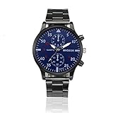 Holeider Herren Uhren Edelstahl Analog Armbanduhr Quarz Uhr mit Datum Kalender Multifunktionsuhr Vintage Militär Herren Analog Quarz Armbanduhr Lässige Sportuhr Luxus Elegante (Schwarz)