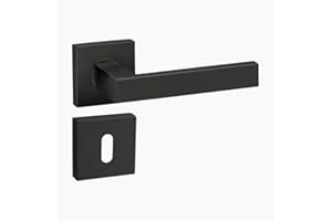 Aperit Türgriff: Schwarz Feinstruktur beschichtete Edelstahl Türklinke Paar mit Buntbart auf Quadrat Rosetten - Drückergarnitur für Innentüren – Eckig Modern 49.334.02.S