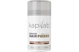 Kapilab Fibras Capilares - Disimula la falta de Cabello al Instante - Microfibras en Polvo de Queratina para Hombres y Mujeres - Tapa la Calvicie de forma Natural - 12,50gr - Castaño Medio