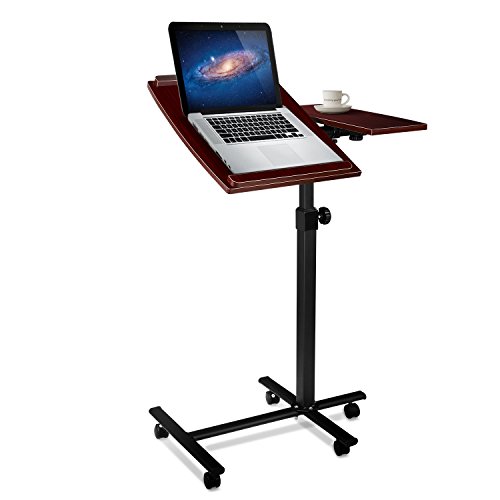 HOMFA Laptoptisch höhenverstellbar Notebooktisch Notebookständer Sofatisch Beistelltisch mit Rollen und Bremsen Braun