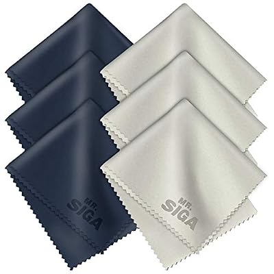 MR.SIGA Chiffons de Nettoyage, Lot de 6, en Microfibre Surchoix pour Lentilles, Lunettes, Ecrans, Tablettes, Glasse, 6 x 7 pouces (15 x 18 cm), Marine/Gris