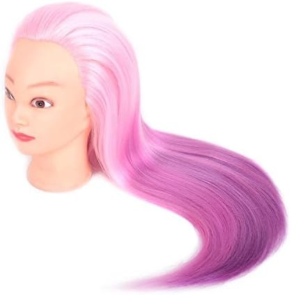 24" Cosmetology Mannequin Head 100% Synthetic Gradient color, Practice Training Hair Styling Mannequin Head (Pink-Purple)