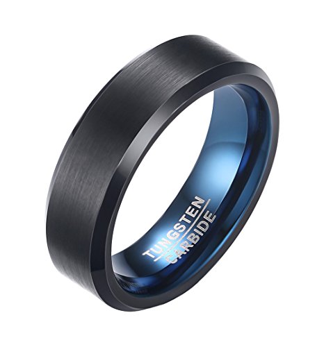 PAUROMen's Tungsten Carbide Blue Domed Brushed Polish Finished Ring 6mm