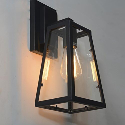 EdiMoM Brand; Vintage Special Trapezoid Shape Metal Base Glass Wall Sconce, 1 Light, Max 60W, Black