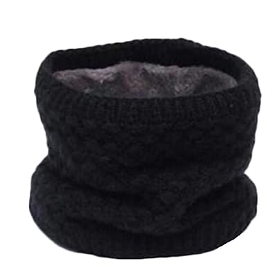 Vertvie Unisex Tube Tour de Cou Tricot Doublé Polaire Écharpe Chaud Hiver Cache Cou Épais Noir Taille Unique