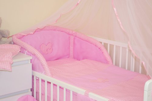 HEARTS 3 PCS BABY BEDDING SET - BUMPER & DUVET COVER & PILLOWCASE (to fit cot / cotbed AVAILABLE 15 COLOURS (13. Checkered pink / pink)