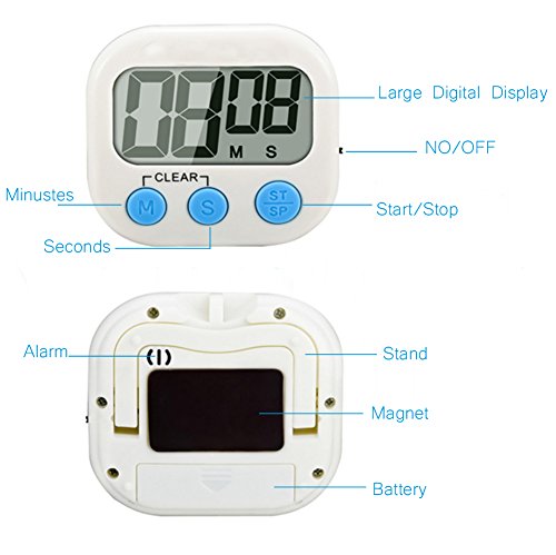 Digital Küchen Timer, LED Bildschirm Elektronische Speicher Küchen Timer Digital Timer Erinnerung Kunststoff Küchenwecker Kurzzeitmesser Digitaler Kitchen Timer Magnetisch Stoppuhr Küchenuhr-Enthält die batterie – und Kleine silikon – handschuh - 2