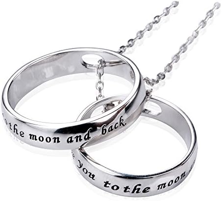 Apotie " I Love You To The Moon and Back " 925 Sterling Silver Romantic Rings Charms Love Two-Circle Pendant Necklace Christmas Gifts Jewelry Long Chain for Women