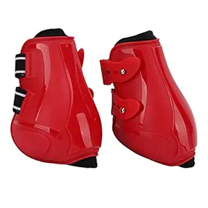 Horse Hind Tendon Boots, Horse Tendon Brace Guards PU + Neoprene Shock Absorbing Competition Riding 2Pcs for Horse Legs Protection for Provide Support(Red hind Legs, L)