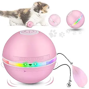 Qpets Toy Balls for Cats Interactive Cat Toys Balls for Indoor Cats, Electric Cat Chase Toy, Interactives Cat Ball Toy with Led Light, Automatic 360-Degree Rotating, USB Rechargeable