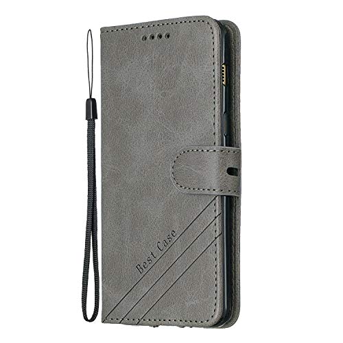 Lomogo Coque Galaxy A8 2018 Portefeuille, Housse en Cuir avec Porte Carte Fermeture par Rabat Aimanté Antichoc Étui Case pour Samsung Galaxy A8 2018/A530F - LOHEX120080 Gris