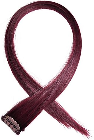 18 inches, 2pcs, 100% Real Human Hair Streaks. Luxury Clip-in Hair Extensions for Instant Highlights. (18 inch, 2 streaks, 99, Mahogany, Cherry Red)