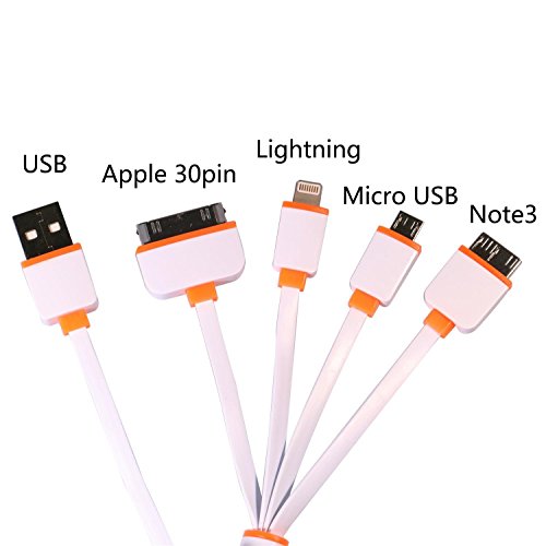 Timorn Multi USB Ladegerät 4 in 1 Mehrere USB kabel Adapter Stecker mit 8 Pin Beleuchtung / 30 Pin / Micro USB 2.0 / Micro USB 3.0 Anschlüsse für iPhone 6, 5, 5S, USB Micro für Samsung Galaxy S6 S5 S4, Anmerkung 3, Energien Bank Tragbare Ladegerät und mehr (Orange) - 2