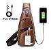 Produktbild ElkIsComing Sling Bag Brust Tasche mit USB Ladeanschluss Umhängetasche PU-Leder für Männer Frauen Leichter Wandern Reisen Rucksack, braun