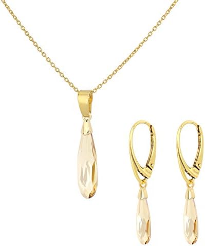 Jewelry set 24ct gold plated 925 silver - necklace earrings Swarovski crystal rain drop - ARLIZI 1000