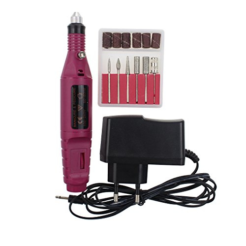 ZXK Elektrisch Nagelfräser Fräser Nagelfeile Maniküre Set Nagelpflege Perfect Nails Tool Kit mit 6 Stil-Bits Kleiner Reibe Filz-Schleif Diamant Emery 1 Netzteil Feder-Form (Rose Rot) - 2
