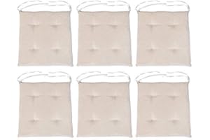 Loft 25 Premium Tufted Seat Pads | Non-Slip Indoor Chair Cushions for Kitchen and Dining Room | Breathable Luxury Pillow with Ties | Lightweight & Comfortable Foam Filling (37x37cm, BM Silver, 6)