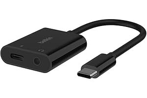 Belkin RockStar™ 3.5mm Audio + USB-C® Charge Adapter, Headphone Adapter w/USB-C 60W Power Delivery Fast Charging for iPhone 15, iPad Pro, Galaxy, Note, Google Pixel, LG, Sony Xperia & More - Black