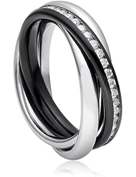 SteelArt Damen-Ring Trini 3er Rollring Spielring Dreierring silber farbend schwarz poliert aus Edelstahl Schmuck...