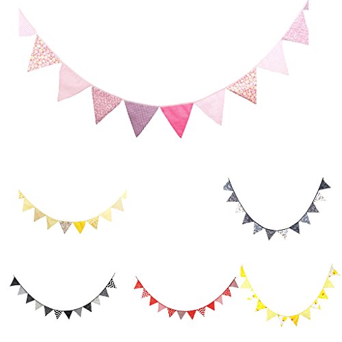Gazechimp 3.2m Dreieck Wimpelkette mit 12 Schöne Blumen Flagge , Wimpel Girlande aus Baumwolle für Weihnachten Hochzeit Geburtstag Haus Dekor , 16x16x16cm – Rosa - 4