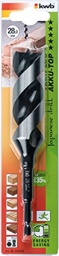 kwb AKKU-TOP 3-S Japan Schlangenbohrer 042828 (28 mm, CV-Stahl, mit Sechskantschaft 1/4“, spezieller superscharfer Spitzenanschliff und Hauptschneide, für Weich- und Hartholz) - 2