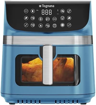 Tognana Iridea, Friggitrice ad aria 9L, doppia resistenza, display digitale, timer, 80-200°C, finestra, 2200W, Carta da zucchero