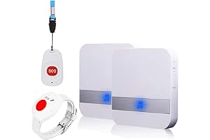 ALEENFOON Haus Wireless Mobiler Alarm Notruf Knopf Notrufknopf für Senioren Plug-in-Version Hausnotruf Panikalarm Funkalarm für Pflegebedürftige Geduldig Älterer Mann (2 zu 2)