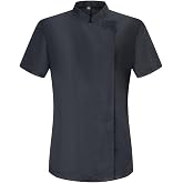 Kaixuan &ndash; Short Sleeve Microfiber Stain Resistant Chef Jacket &ndash; Mao Collar Chef Jackets for Women &ndash; Hospitality Kitchen Jacke