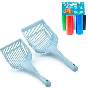 Pet Believe Combo Pack of 2 Cat Litter Scooper Plastic Scoop Deep Shovel Cleaner Tool for Cleaning Box with Free of 5 Poops Bag