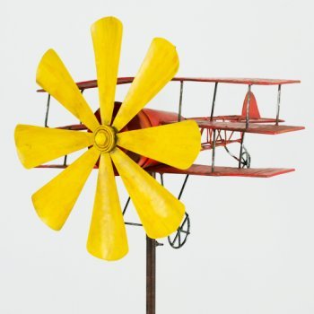 Metall Windspiel – Flugzeug Roter Baron – wetterfest, mit Antik-Effekt – Windrad: Ø30cm, Motiv: 44x46cm, Gesamthöhe: 160cm – inkl. Standstab - 7