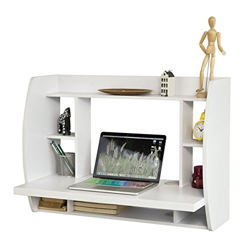 SoBuy® FWT18-W Table murale Bureau avec Étagère intégrée Armoire de rangement murale (Blanc)