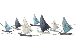 Seaside No.64 - Oggetto da parete marittimo a forma di barche a vela - 7 cutter in crema, grigio e blu in metallo - Decorazione per la casa senza tempo da appendere in tutte le stanze (barche a vela