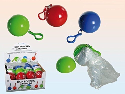 Regenponcho Notfall Poncho transparent in Kugel mit Anhänger 12 Stück