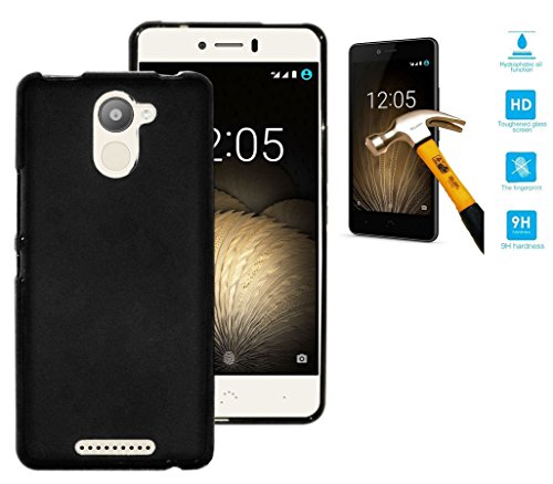 Funda TPU lisa para BQ Aquaris U Plus Negra   Protector de cristal templado