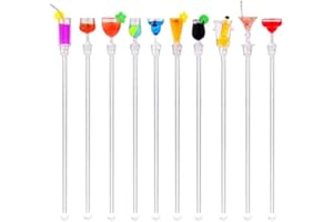niCWhite Cocktail Stirrers Swizzle Sticks, 10pcs Acrylic Colorful Cocktail Mixer Stirring Sticks Drink Stirrers Stir Mixing Spoon with Wine Glass Patterns, Cocktail Accessories