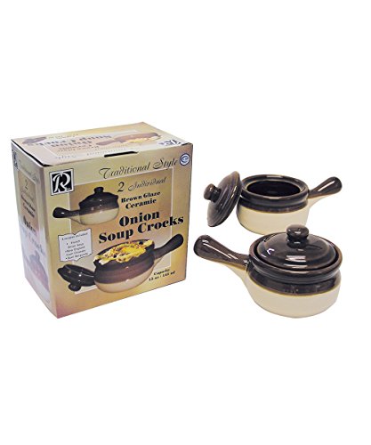 R&MInternational Traditional Style Ceramic 15-Ounce French Onion Soup Crocks, Polished, Set of 2