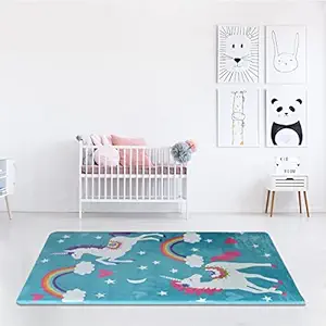 @home by Nilkamal Unicorn 120 cm x 180 cm Kids Carpet (Sea Green)